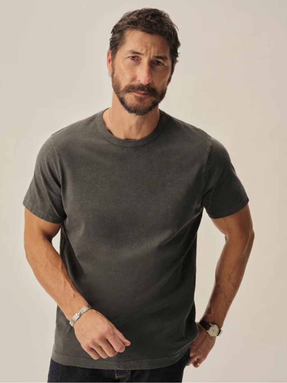 Buck Mason coal grey vence wash slub curved hem t shirt size L new